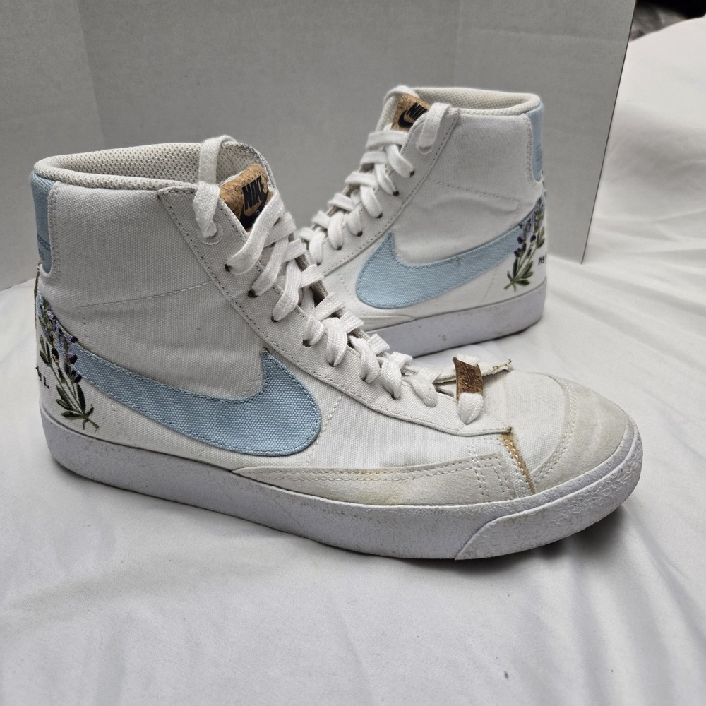 Nike Blazer Mid 77 Indigo Floral High Top Canvas Youth Sneakers DC8246-100 White